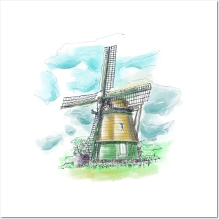 Watercolor Art Windmill Posters and Art